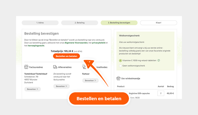 Uw bestelling wordt na het klikken op deze knop verstuurd.