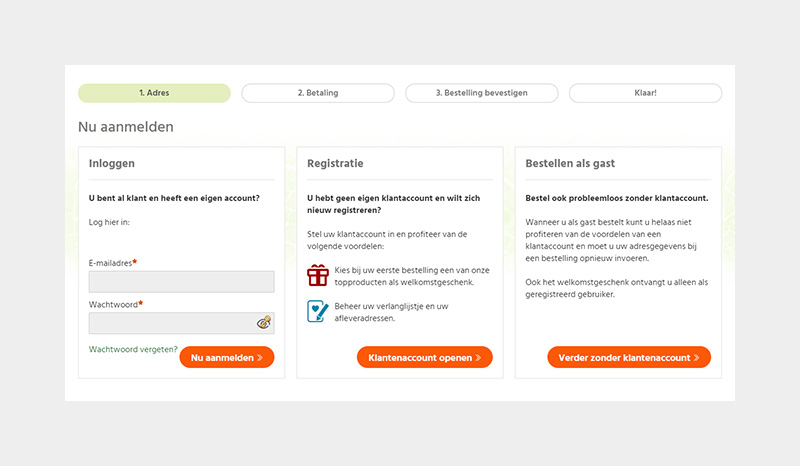 Kies hier voor "Klantenaccount openen" als u voor het eerst bij ons bestelt.