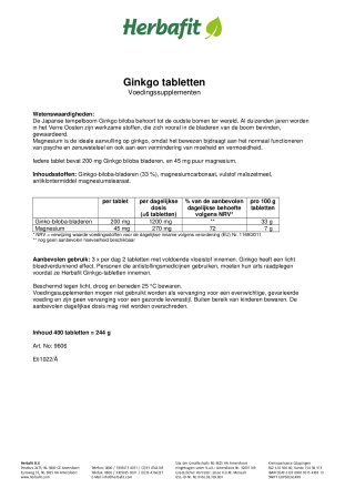 Ginkgo-tabletten 400 tabletten
