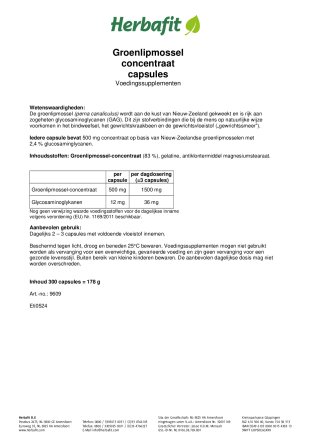 Groenlipmossel concentraat capsules 180 g