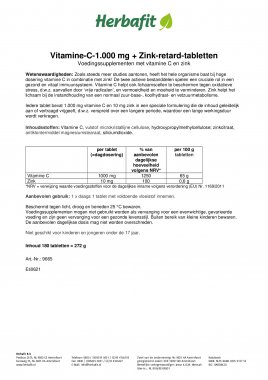 Vitamine-C-1.000 mg + Zink-retard-tabletten 180 tabletten